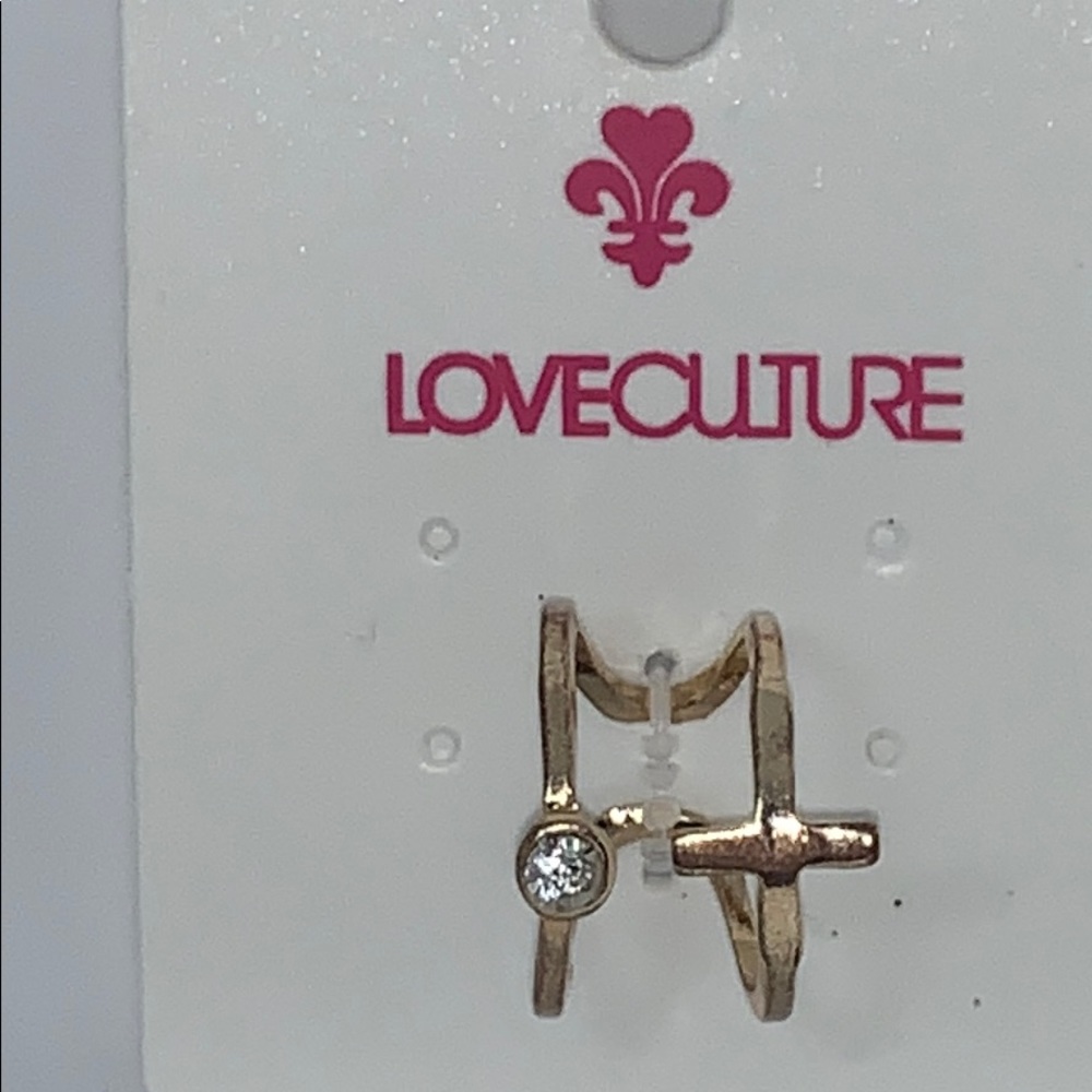 NEW Gold plated cross an CZ midi/stackable ring